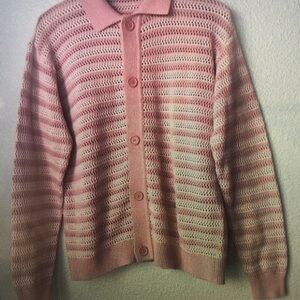 Men's Pink Striped Cardigan Sweater